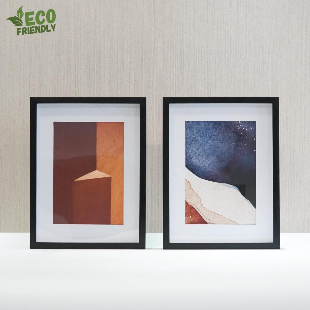 Black Painted Rubber Wood Frame - 'Rock' Artwork