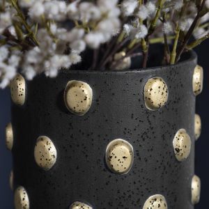 Tall Black Polkadot Vase